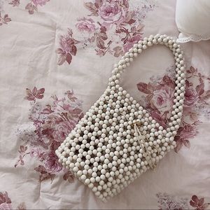 Free People White Beaded Drawstring Bag